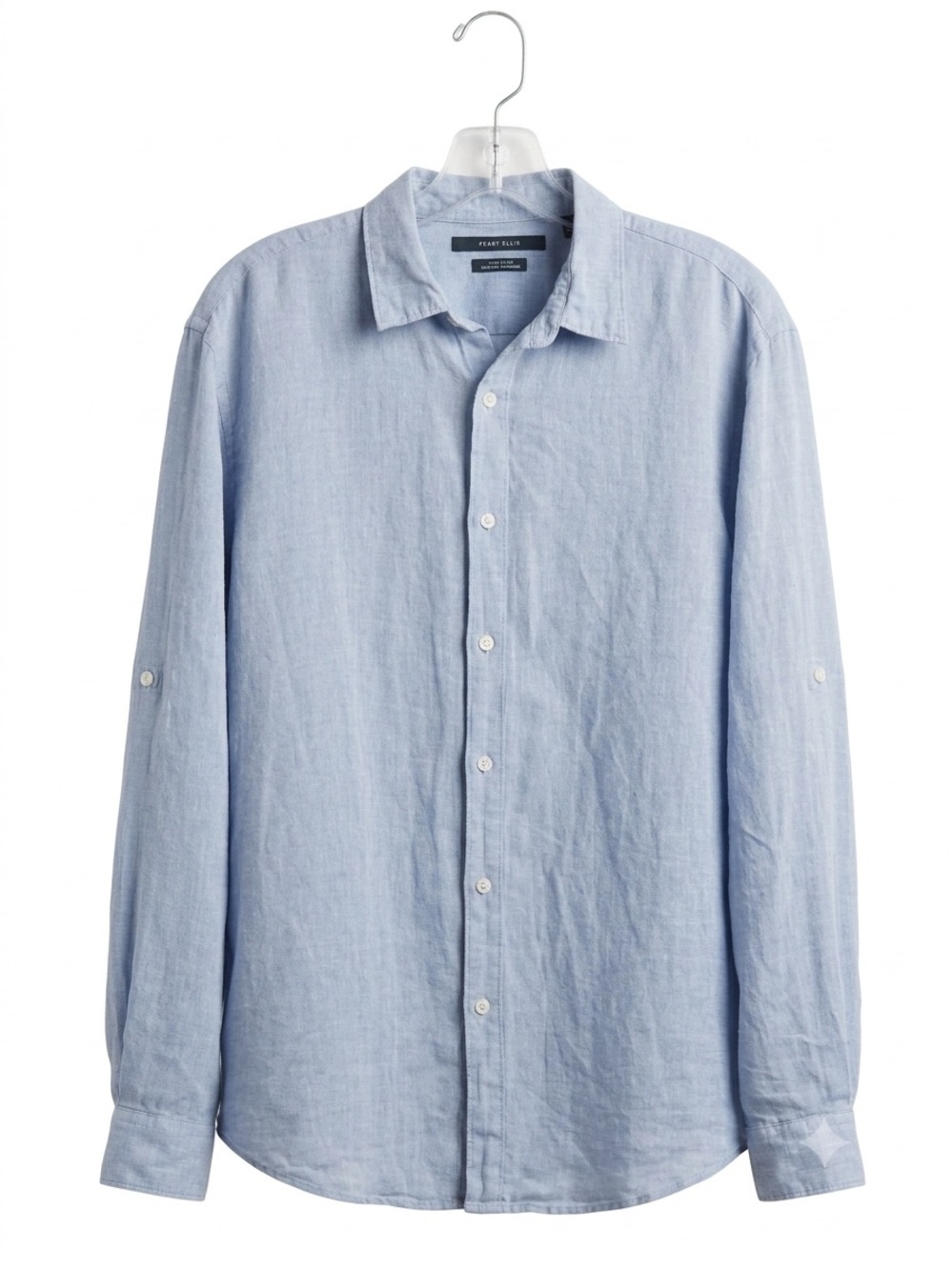 Perry Ellis Linen Cotton Button Up Blue Shirt LARGE